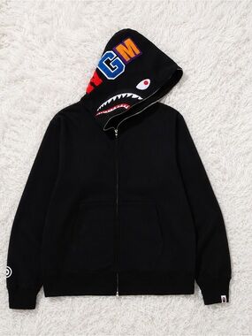 Men’s bape Black Shark-Print Zip Hoodie